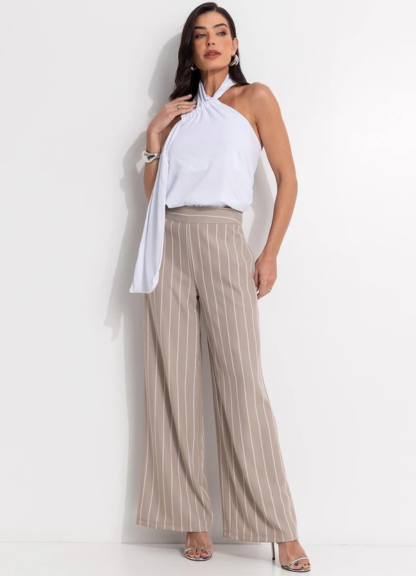 Quintess - Calça Listrado Bege em Alfaiataria Risca de Giz 6