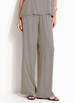 Quintess - Calça Listrado Marinho em Viscose Plana - QUINTESS