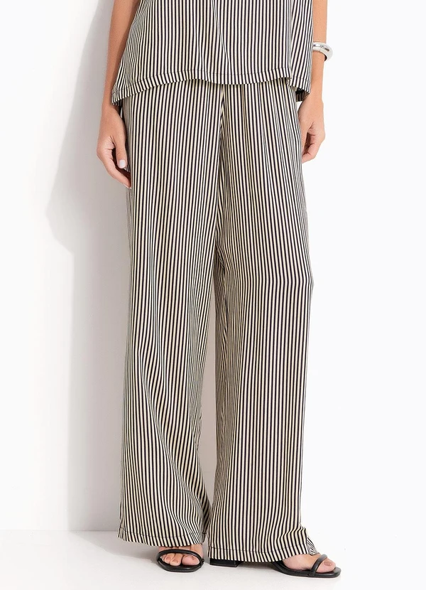 Quintess - Calça Listrado Marinho em Viscose Plana