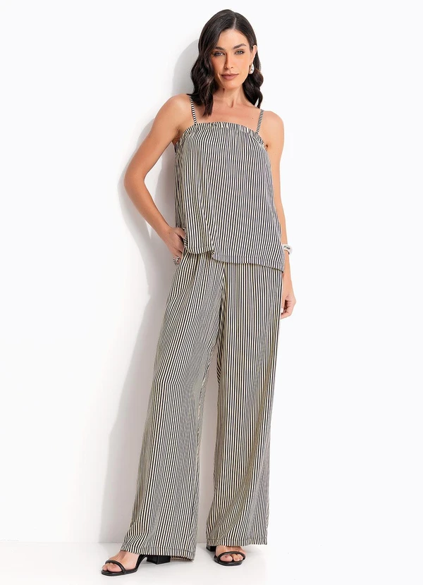 Quintess - Calça Listrado Marinho em Viscose Plana 3