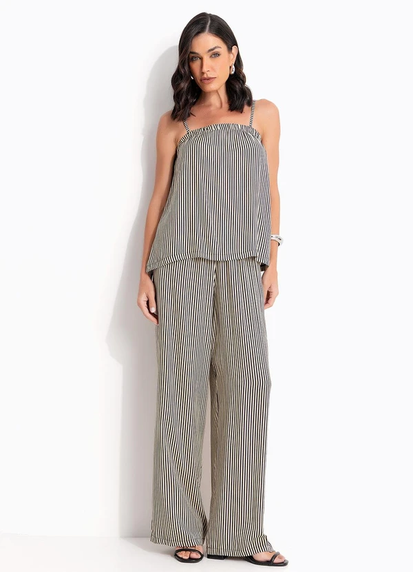 Quintess - Calça Listrado Marinho em Viscose Plana 5