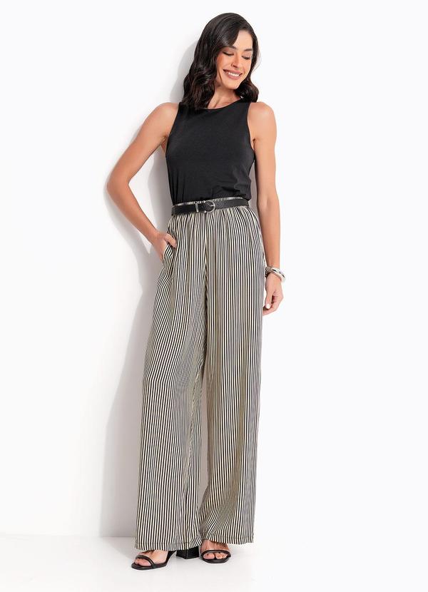 Quintess - Calça Listrado Marinho em Viscose Plana 7