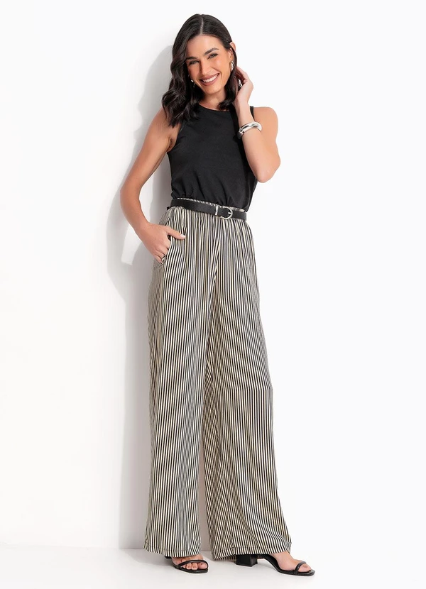 Quintess - Calça Listrado Marinho em Viscose Plana 9