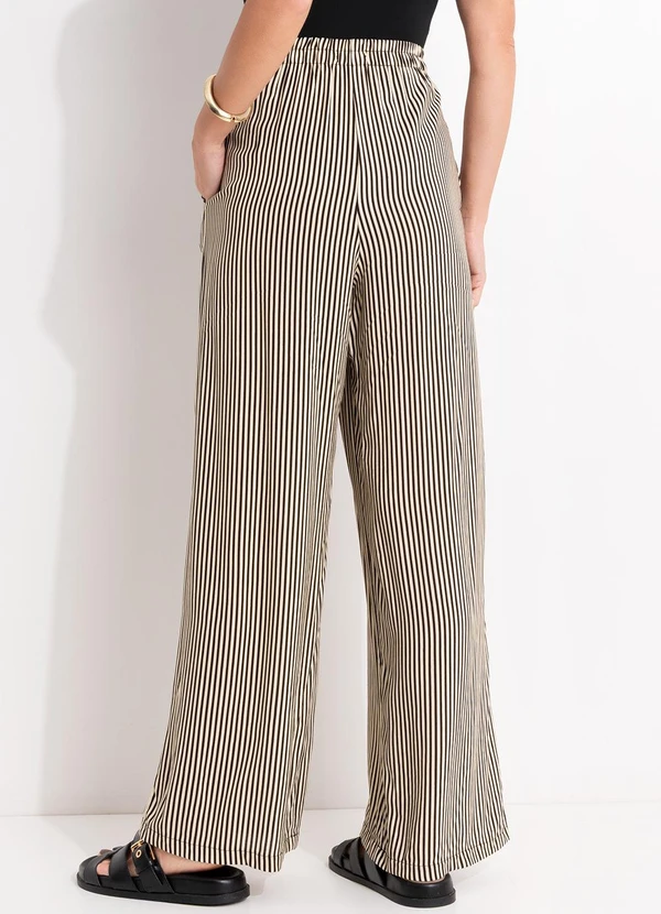 Quintess - Calça Listrado Preto em Viscose Plana 2