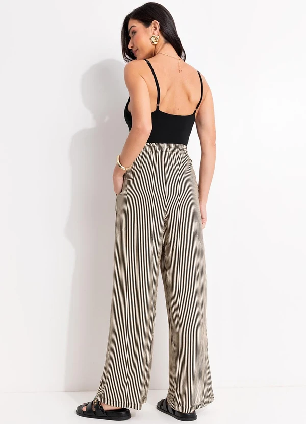 Quintess - Calça Listrado Preto em Viscose Plana 5