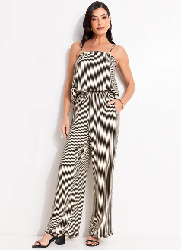 Quintess - Calça Listrado Preto em Viscose Plana 6