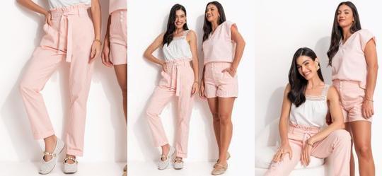 Cala Listrado Rosa em Tecido Plano Sustentvel.