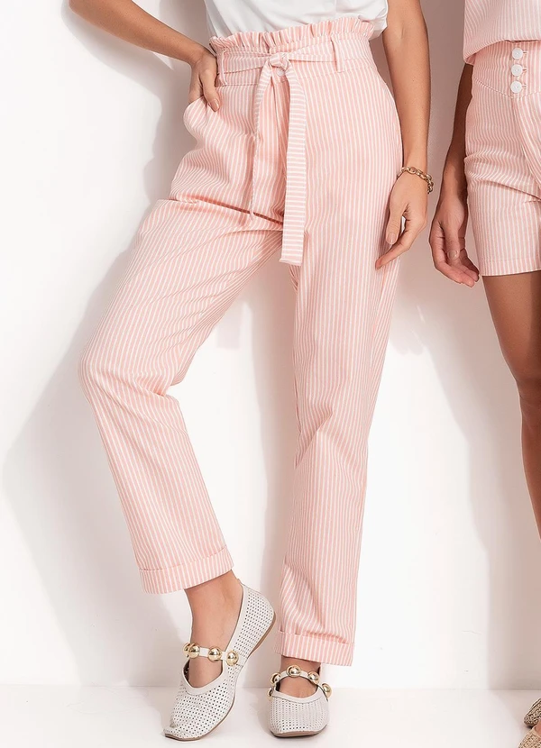 Quintess - Calça Listrado Rosa em Tecido Plano Sustentável.