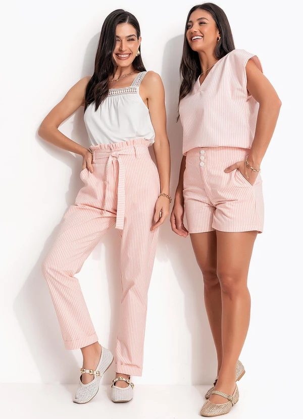 Quintess - Calça Listrado Rosa em Tecido Plano Sustentável. 2