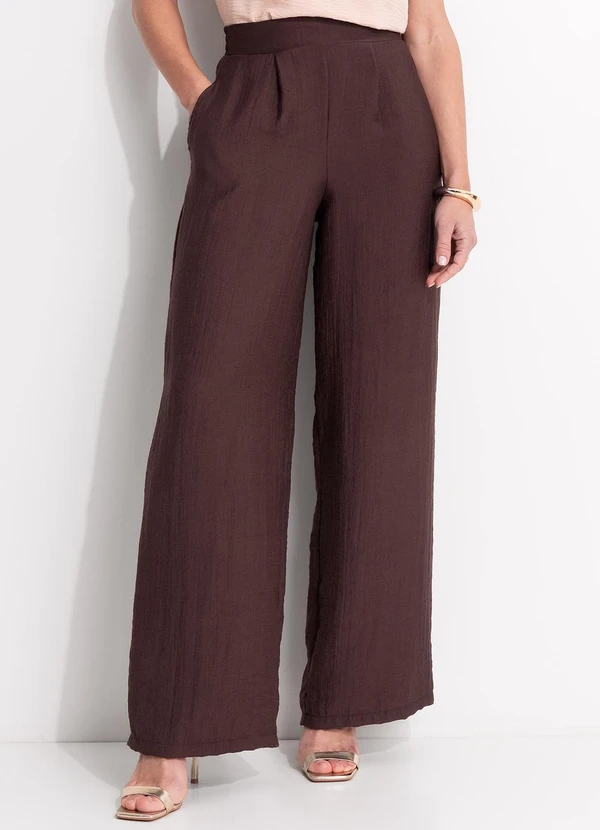 Quintess - Calça Marrom em Viscose Plana Sarjada 8