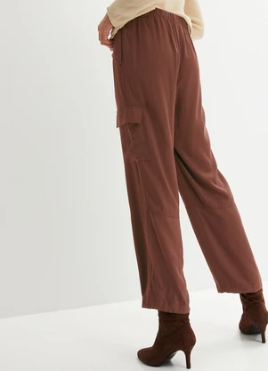 bonprix - Calça Marrom em Viscose Plana - BONPRIX