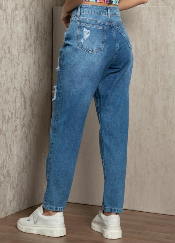 Quintess - Calça Mom Azul com Rasgados 2