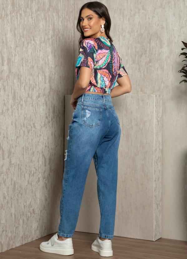 Quintess - Calça Mom Azul com Rasgados 4