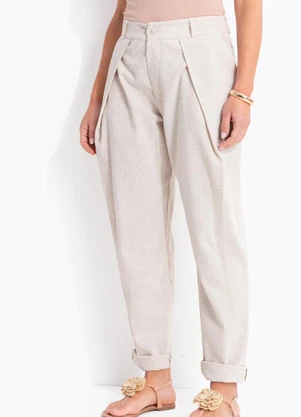Quintess - Calça Natura em Viscose com Linho - QUINTESS