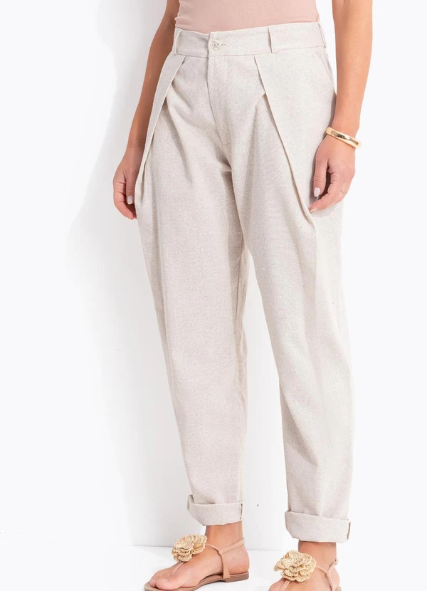 Quintess - Calça Natura em Viscose com Linho