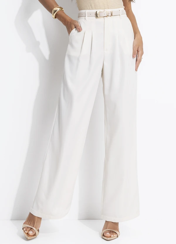 Quintess - Calça Off White em Crepe Plano