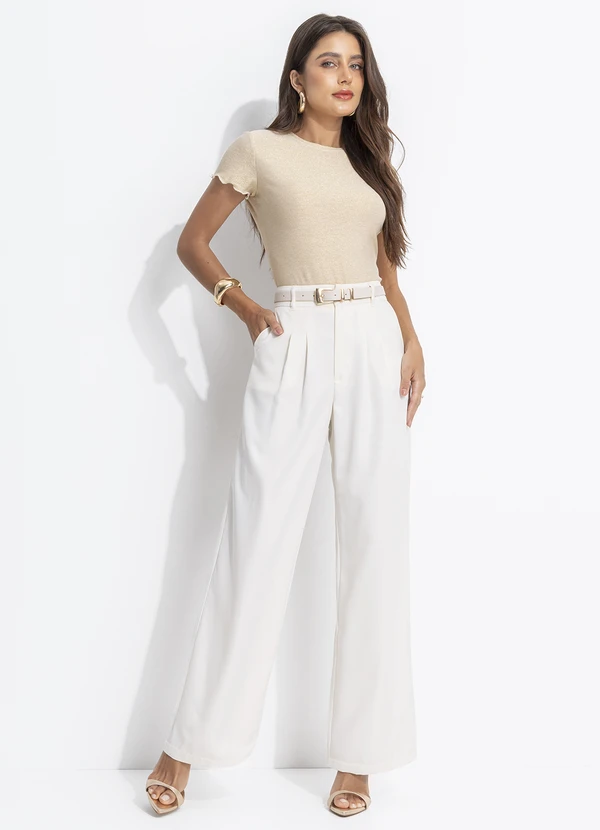 Quintess - Calça Off White em Crepe Plano 2