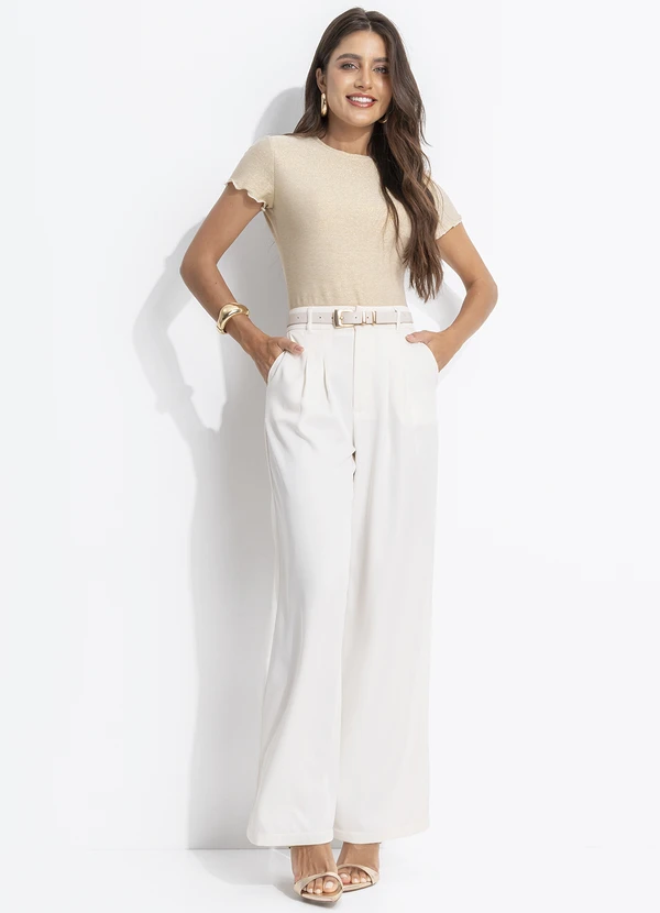 Quintess - Calça Off White em Crepe Plano 3