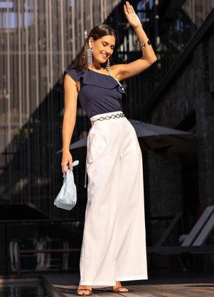 Quintess - Calça Off White em Linho - QUINTESS