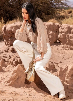 Quintess - Calça Off White em Material Sintético - QUINTESS