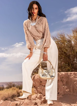 Quintess - Calça Off White em Material Sintético - QUINTESS