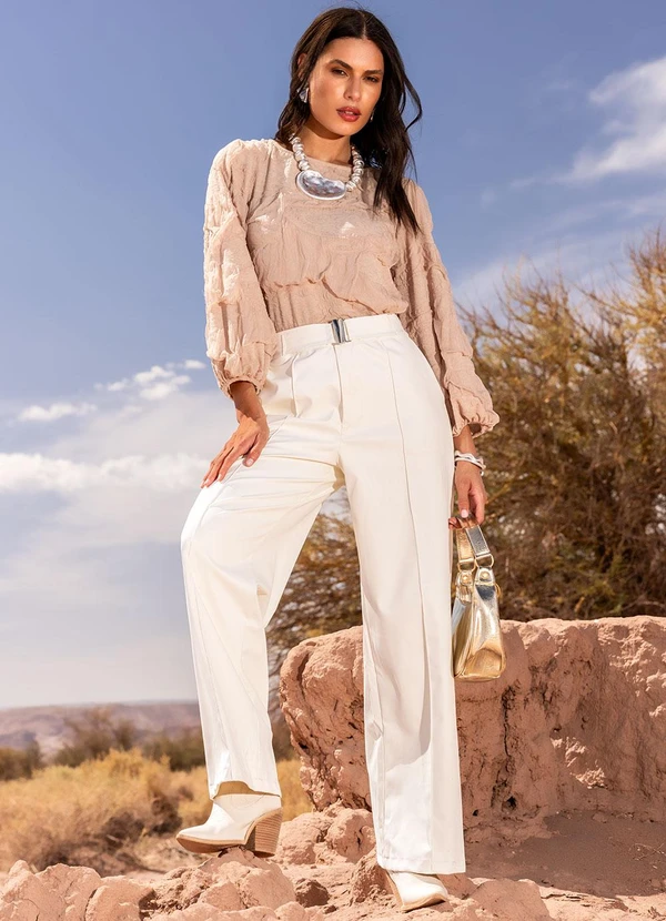 Quintess - Calça Off White em Material Sintético 14