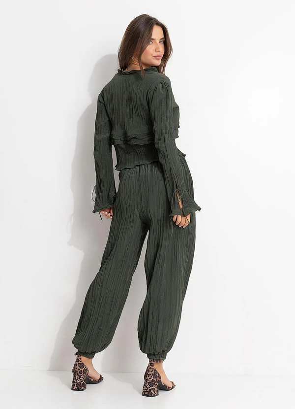 Farm - Calça Over Franzida Verde 2