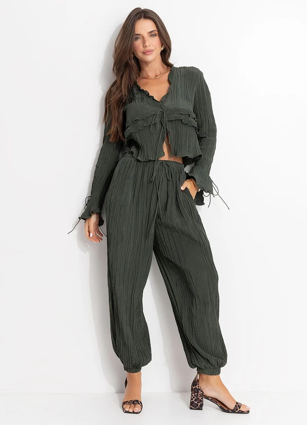 Farm - Calça Over Franzida Verde 3