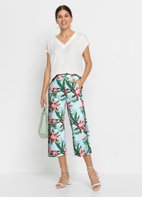 Outlet - Calça Pantacourt Cintura Alta Floral Verde 3