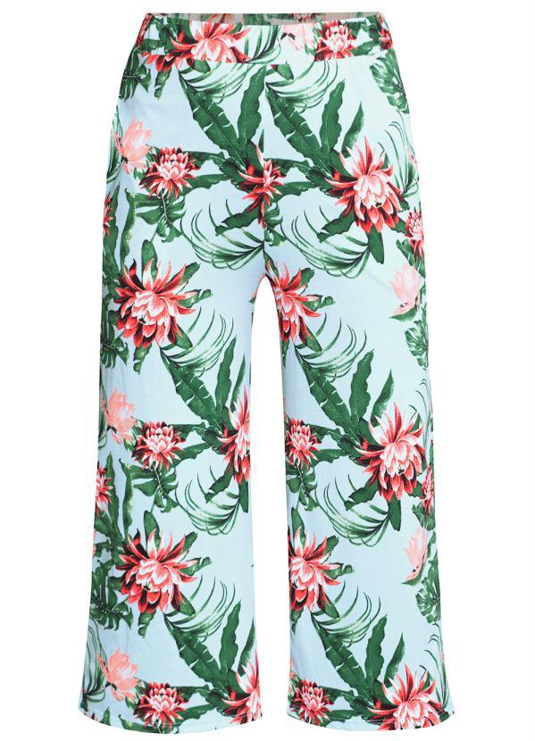 Outlet - Calça Pantacourt Cintura Alta Floral Verde 4
