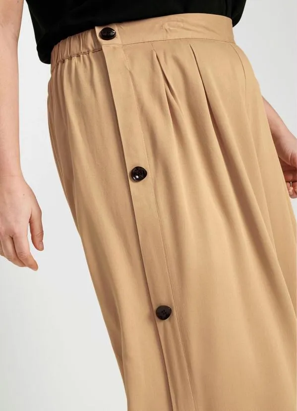 bonprix - Calça Pantacourt com Botões Laterais Bege 11
