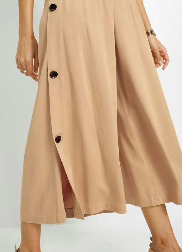 bonprix - Calça Pantacourt com Botões Laterais Bege 6