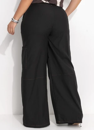 Quintess - Calça Pantalona Alfaiataria Preta com Costura Contrastante e Bolsos - QUINTESS