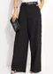 Quintess - Calça Pantalona Alfaiataria Preta com Costura Contrastante e Bolsos - variação:  