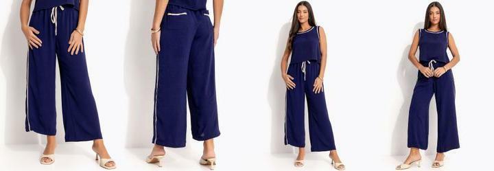 Cala Pantalona Azul Marinho em Polister