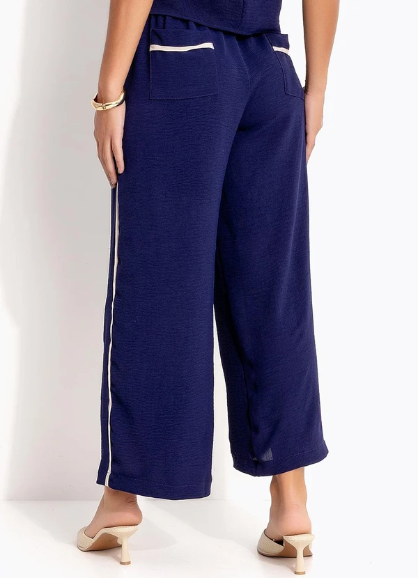 Quintess - Calça Pantalona Azul Marinho em Poliéster 2