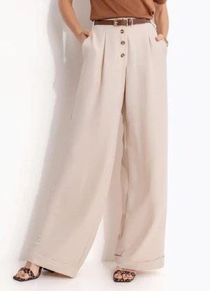 Quintess - Calça Pantalona Bege em Air Flow - QUINTESS