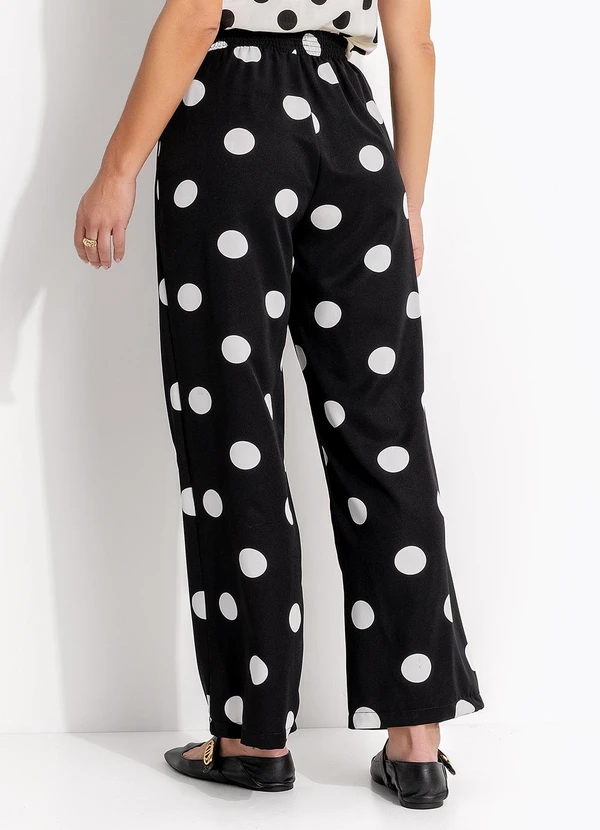 Quintess - Calça Pantalona Poá Preto em Poliéster 2