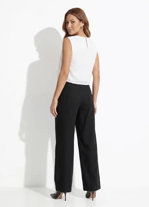 Quintess - Calça Pantalona Preta em Viscose e Linho com Cintura Alta - QUINTESS