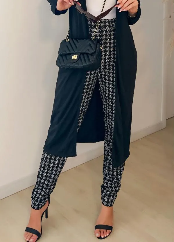 Moda Pop - Calça Pied de Poule com Cintura Alta