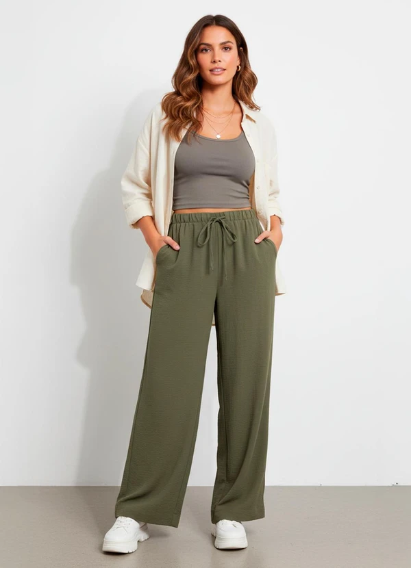 Quintess - Calça Pijama Verde em Crepe Plano