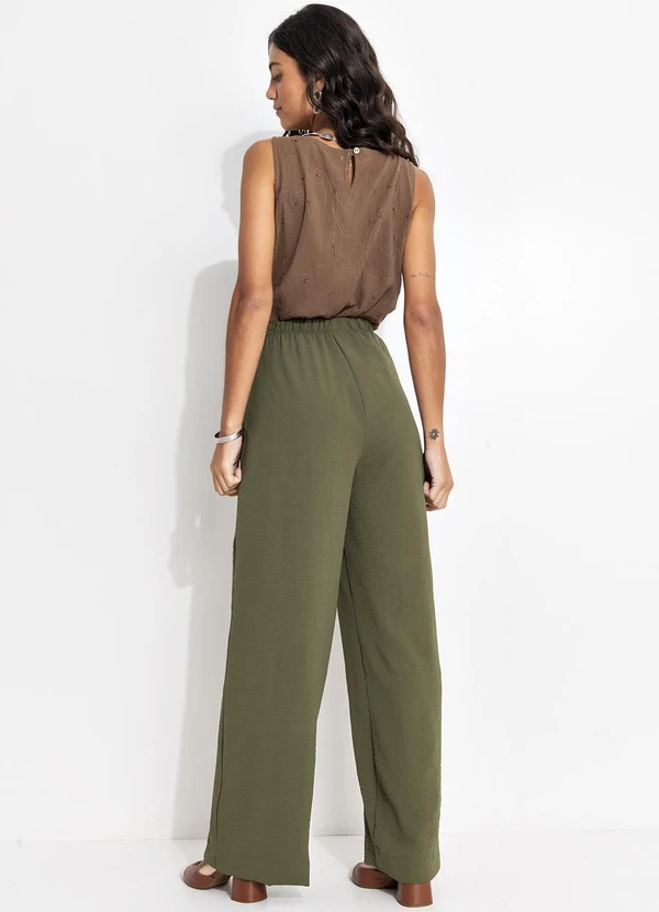 Quintess - Calça Pijama Verde em Crepe Plano 6