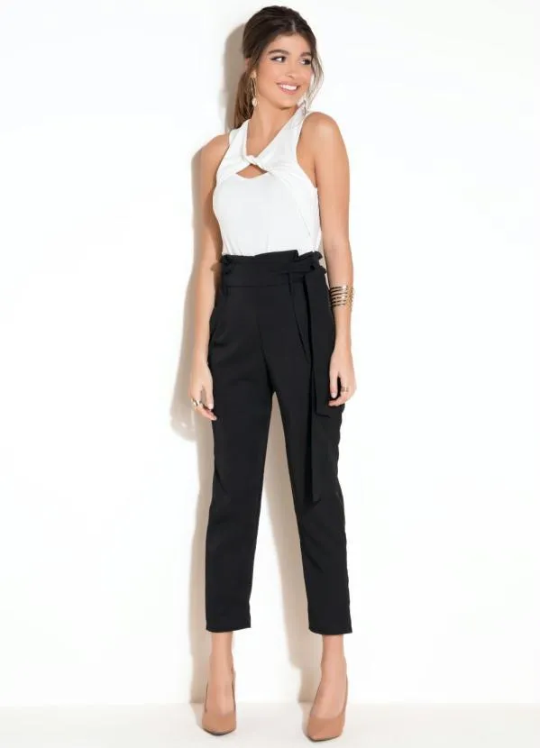 Quintess - Calça Preta Clochard com Faixa 5