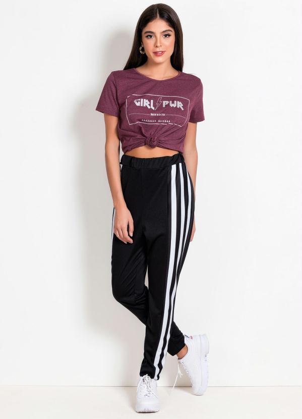 Moda Pop - Calça Preta com Recortes Laterais Estampados 3