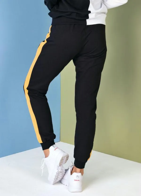 Moda Pop - Calça Preta e Amarela com Recortes Laterais 2