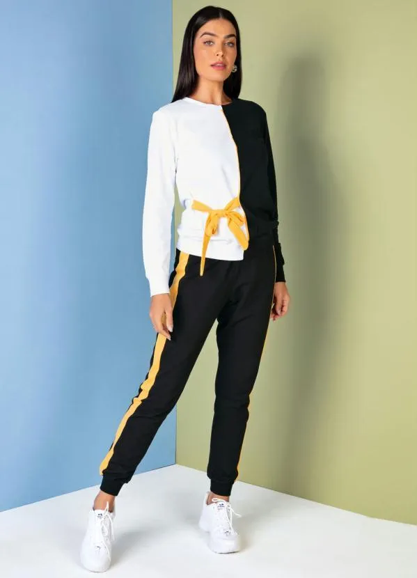 Moda Pop - Calça Preta e Amarela com Recortes Laterais 3