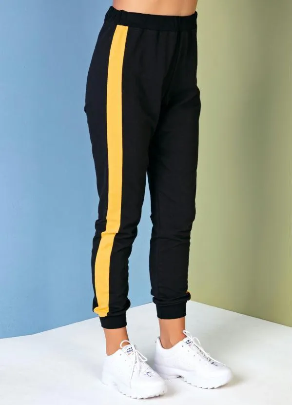 Moda Pop - Calça Preta e Amarela com Recortes Laterais 5