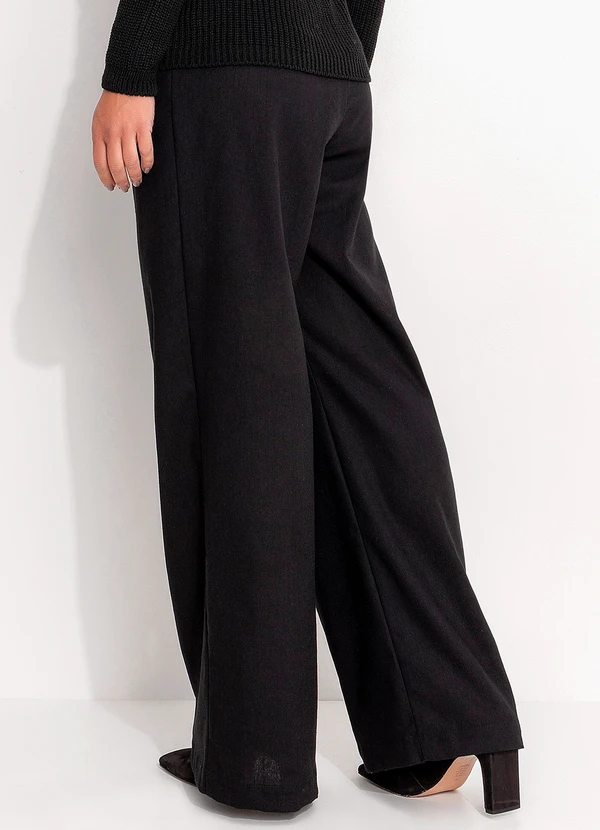 Quintess - Calça Pantalona Preta em Viscose e Linho com Cintura Alta 2