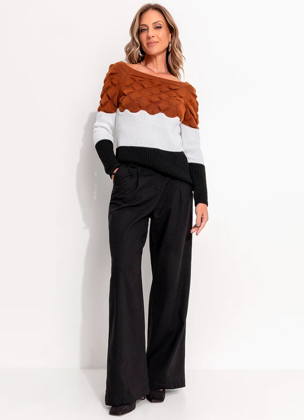 Quintess - Calça Pantalona Preta em Viscose e Linho com Cintura Alta 3