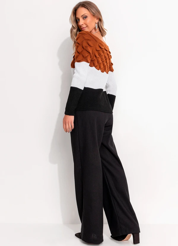 Quintess - Calça Pantalona Preta em Viscose e Linho com Cintura Alta 4